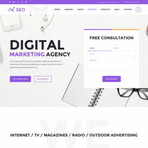 Digital Marketing Website Design PSD Template In Purple And Orange Colors