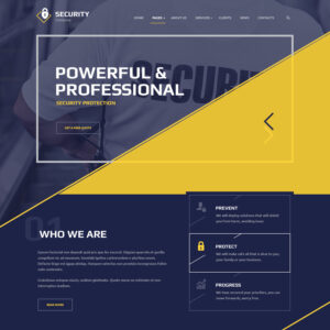 Security Company Website Design PSD Template In Blue And Yellow Colors