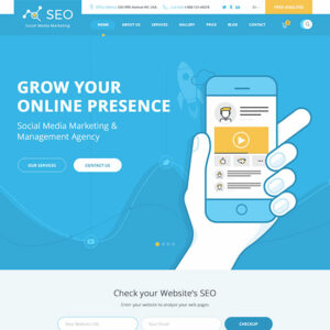 SEO Agency Website Design PSD Template In Blue, Gray And Yellow Colors