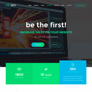 SEO/Social Media Marketing Company Website Design PSD Template In Blue And Green Colors